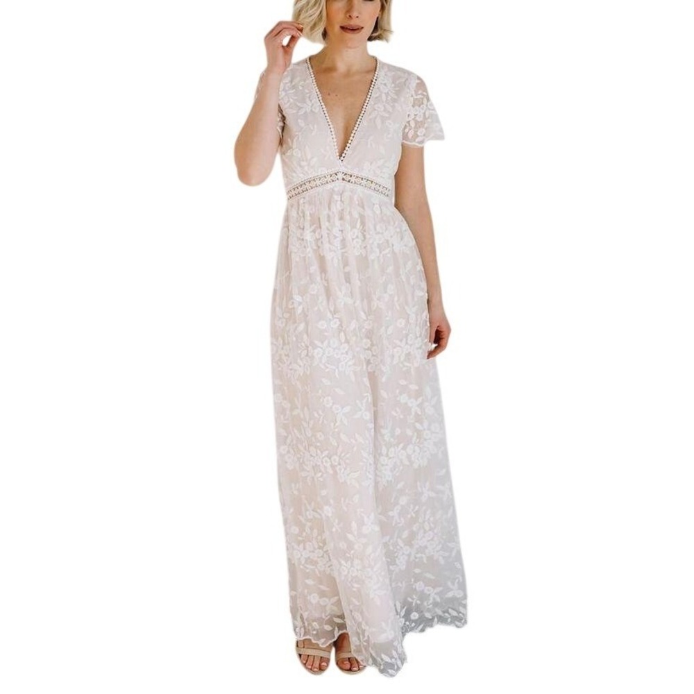 Baltic Born White Ivory Lace Mesh Floral Maxi Dress S Coquette Cottagecore Boho